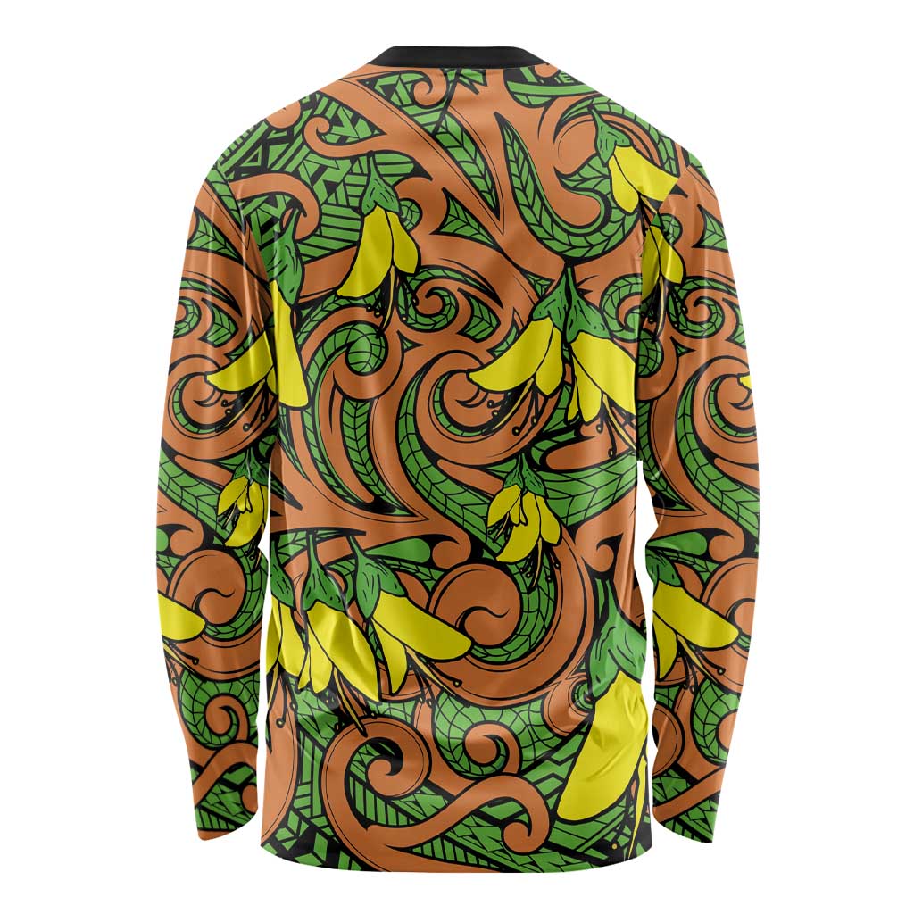 New Zealand Kowhai Flowers Long Sleeve Shirt Maori Koru Pattern LT03 - Polynesian Pride