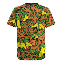 New Zealand Kowhai Flowers Rugby Jersey Maori Koru Pattern