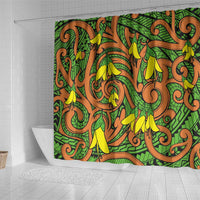 New Zealand Kowhai Flowers Shower Curtain Maori Koru Pattern