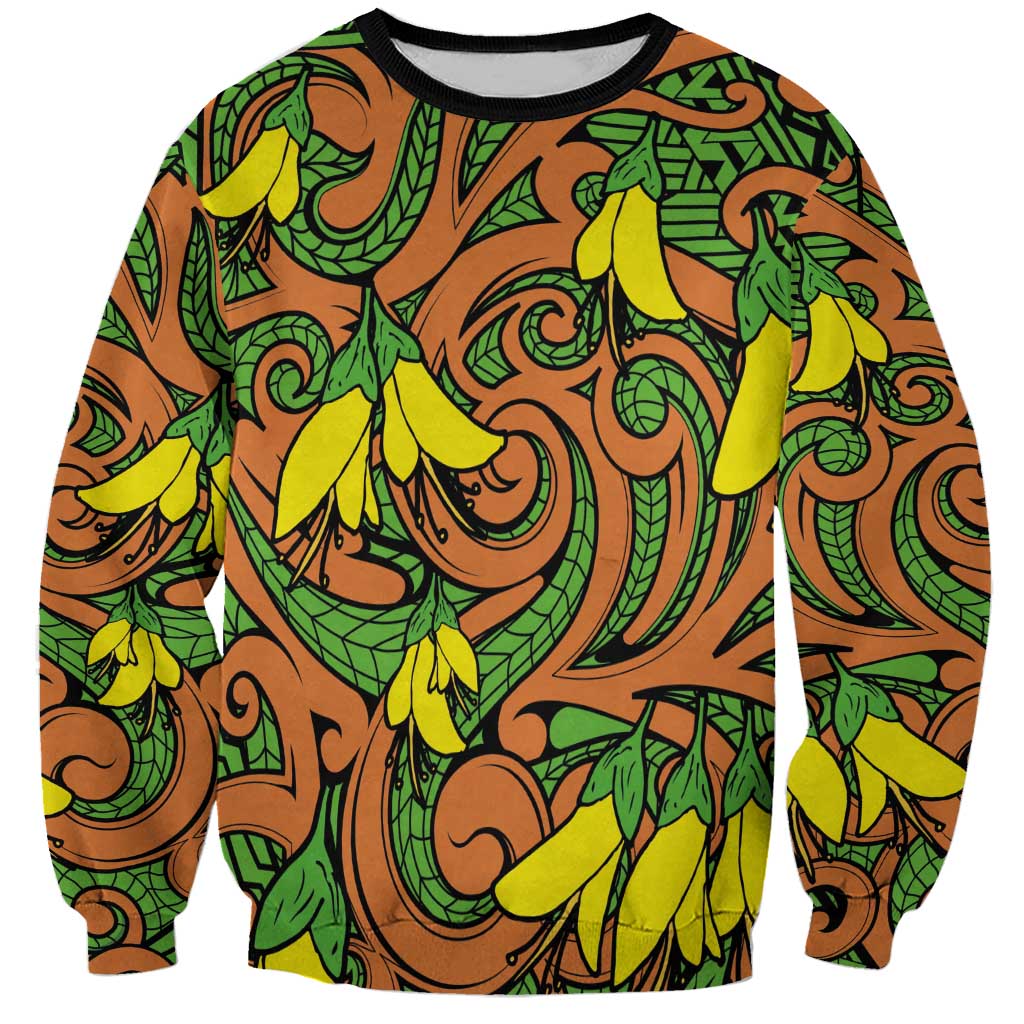 New Zealand Kowhai Flowers Sweatshirt Maori Koru Pattern