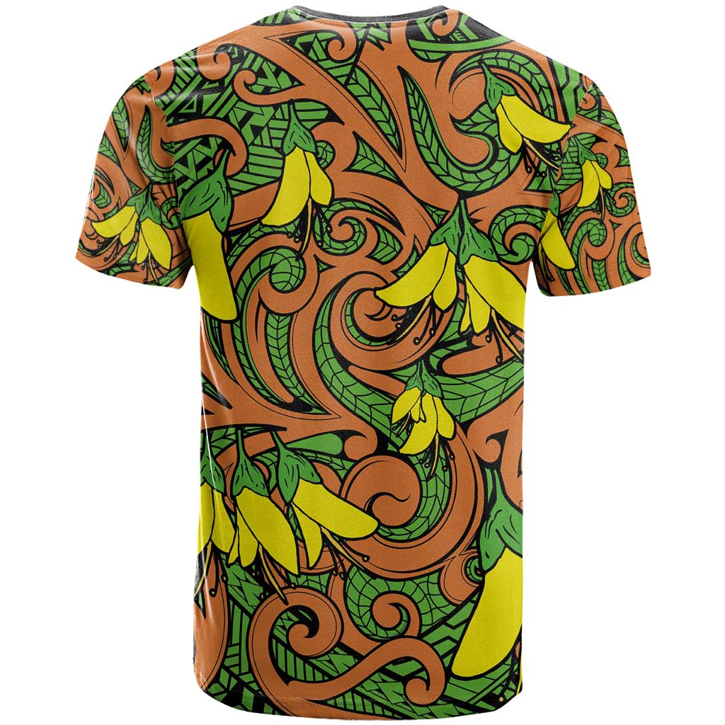 New Zealand Kowhai Flowers T Shirt Maori Koru Pattern