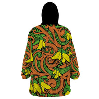 New Zealand Kowhai Flowers Wearable Blanket Hoodie Maori Koru Pattern