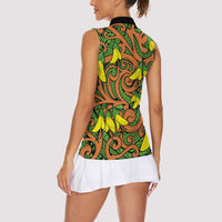 New Zealand Kowhai Flowers Women Sleeveless Polo Shirt Maori Koru Pattern