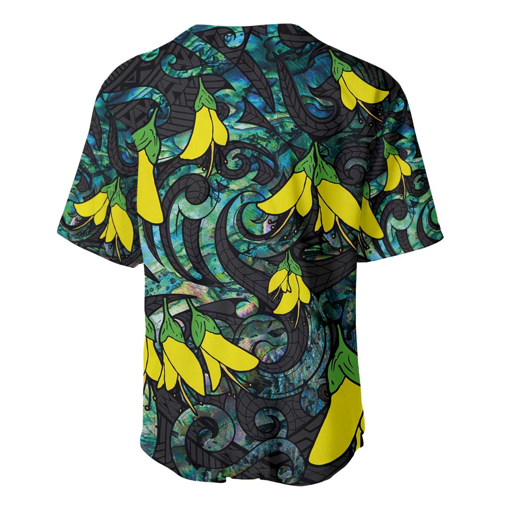 New Zealand Kowhai Flowers Baseball Jersey Maori Koru Pattern With Paua Shell Style LT03 - Polynesian Pride