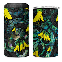 New Zealand Kowhai Flowers 4 in 1 Can Cooler Tumbler Maori Koru Pattern With Paua Shell Style