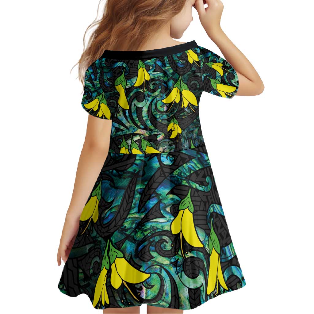 New Zealand Kowhai Flowers Family Matching Summer Maxi Dress and Hawaiian Shirt Maori Koru Pattern With Paua Shell Style