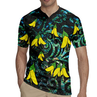 New Zealand Kowhai Flowers Rugby Jersey Maori Koru Pattern With Paua Shell Style