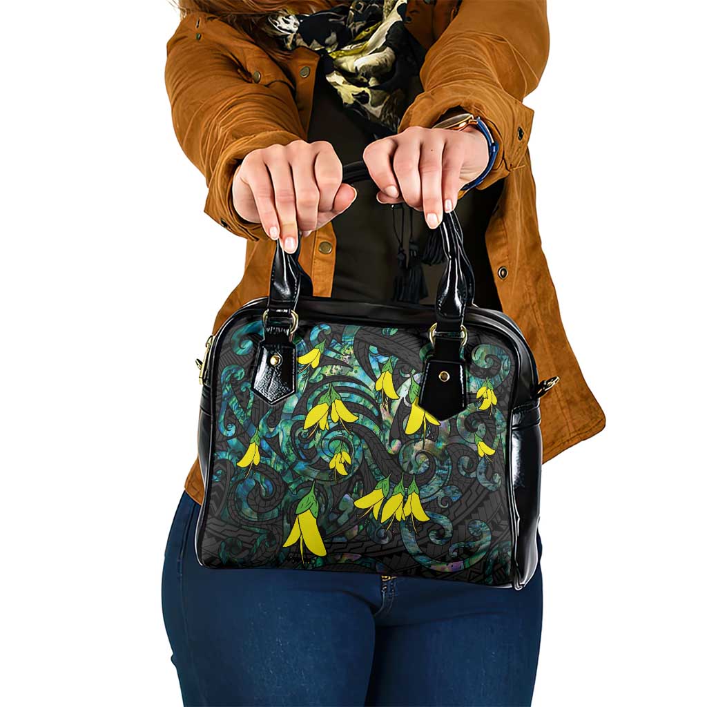 New Zealand Kowhai Flowers Shoulder Handbag Maori Koru Pattern With Paua Shell Style LT03 One Size Black - Polynesian Pride