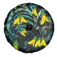 New Zealand Kowhai Flowers Spare Tire Cover Maori Koru Pattern With Paua Shell Style