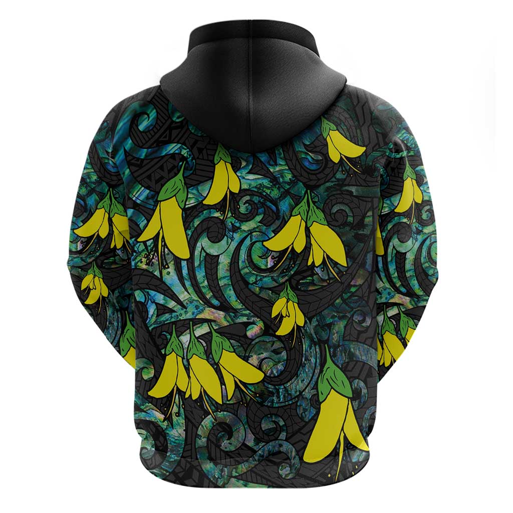 New Zealand Kowhai Flowers Zip Hoodie Maori Koru Pattern With Paua Shell Style LT03 - Polynesian Pride