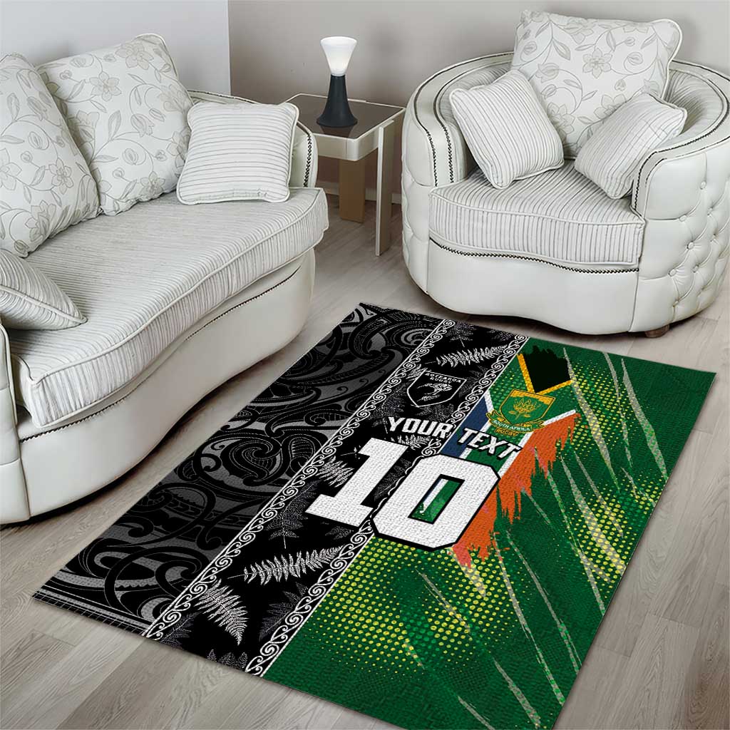 Custom Aotearoa South Africa Rugby Freedom Cup Area Rug Maori Silver Fern Art and Sporty Flag SA - Polynesian Pride