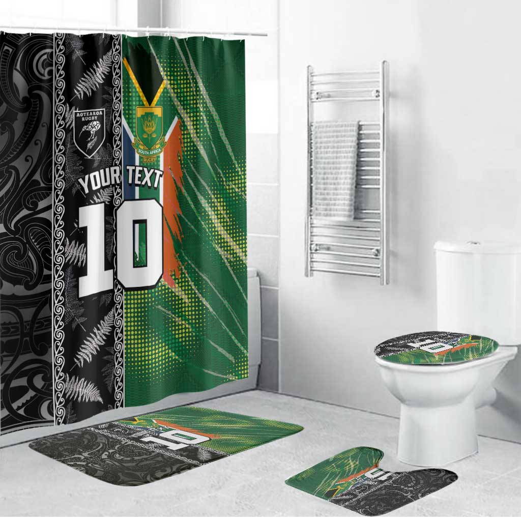 Custom Aotearoa South Africa Rugby Freedom Cup Bathroom Set Maori Silver Fern Art and Sporty Flag SA - Polynesian Pride