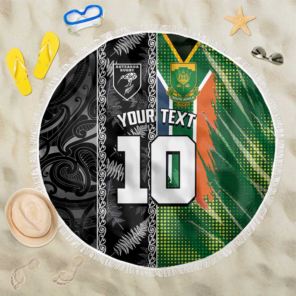 Custom Aotearoa South Africa Rugby Freedom Cup Beach Blanket Maori Silver Fern Art and Sporty Flag SA - Polynesian Pride