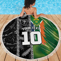 Custom Aotearoa South Africa Rugby Freedom Cup Beach Blanket Maori Silver Fern Art and Sporty Flag SA - Polynesian Pride