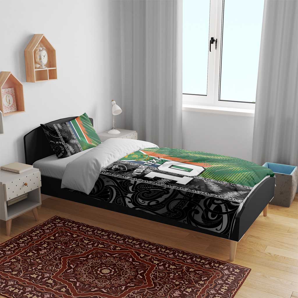 Custom Aotearoa South Africa Rugby Freedom Cup Bedding Set Maori Silver Fern Art and Sporty Flag SA - Polynesian Pride