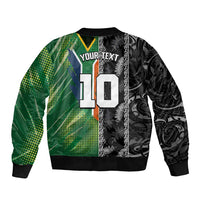 Custom Aotearoa South Africa Rugby Freedom Cup Bomber Jacket Maori Silver Fern Art and Sporty Flag SA - Polynesian Pride