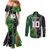 Custom Aotearoa South Africa Rugby Freedom Cup Couples Matching Mermaid Dress and Long Sleeve Button Shirt Maori Silver Fern Art and Sporty Flag SA - Polynesian Pride