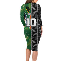 Custom Aotearoa South Africa Rugby Freedom Cup Family Matching Long Sleeve Bodycon Dress and Hawaiian Shirt Maori Silver Fern Art and Sporty Flag SA - Polynesian Pride