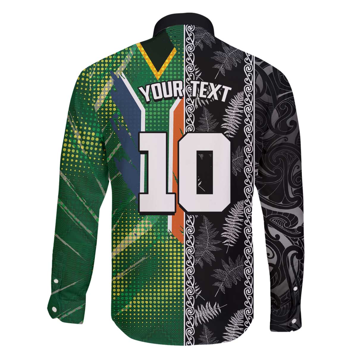 Custom Aotearoa South Africa Rugby Freedom Cup Family Matching Off The Shoulder Long Sleeve Dress and Hawaiian Shirt Maori Silver Fern Art and Sporty Flag SA - Polynesian Pride