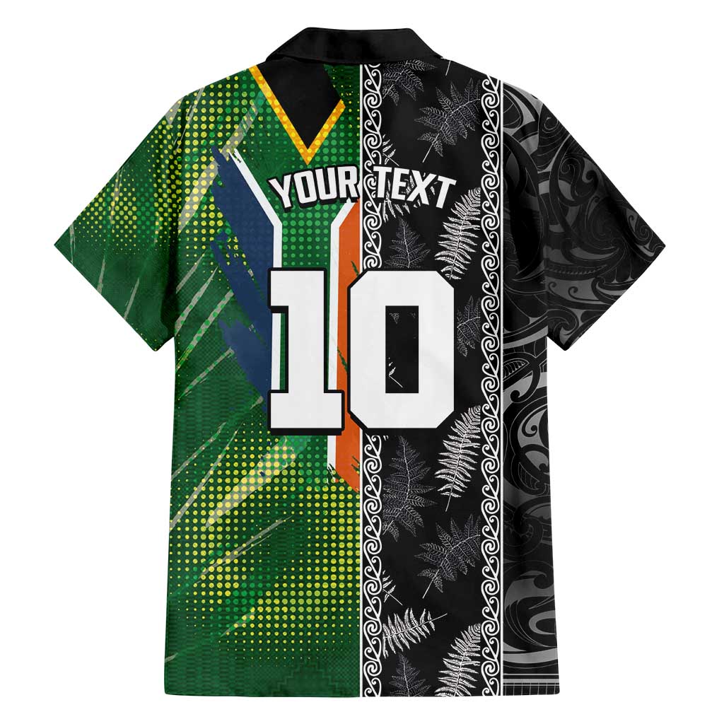 Custom Aotearoa South Africa Rugby Freedom Cup Family Matching Off Shoulder Maxi Dress and Hawaiian Shirt Maori Silver Fern Art and Sporty Flag SA - Polynesian Pride