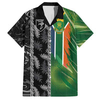 Custom Aotearoa South Africa Rugby Freedom Cup Family Matching Summer Maxi Dress and Hawaiian Shirt Maori Silver Fern Art and Sporty Flag SA LT03 Dad's Shirt - Short Sleeve Black - Polynesian Pride