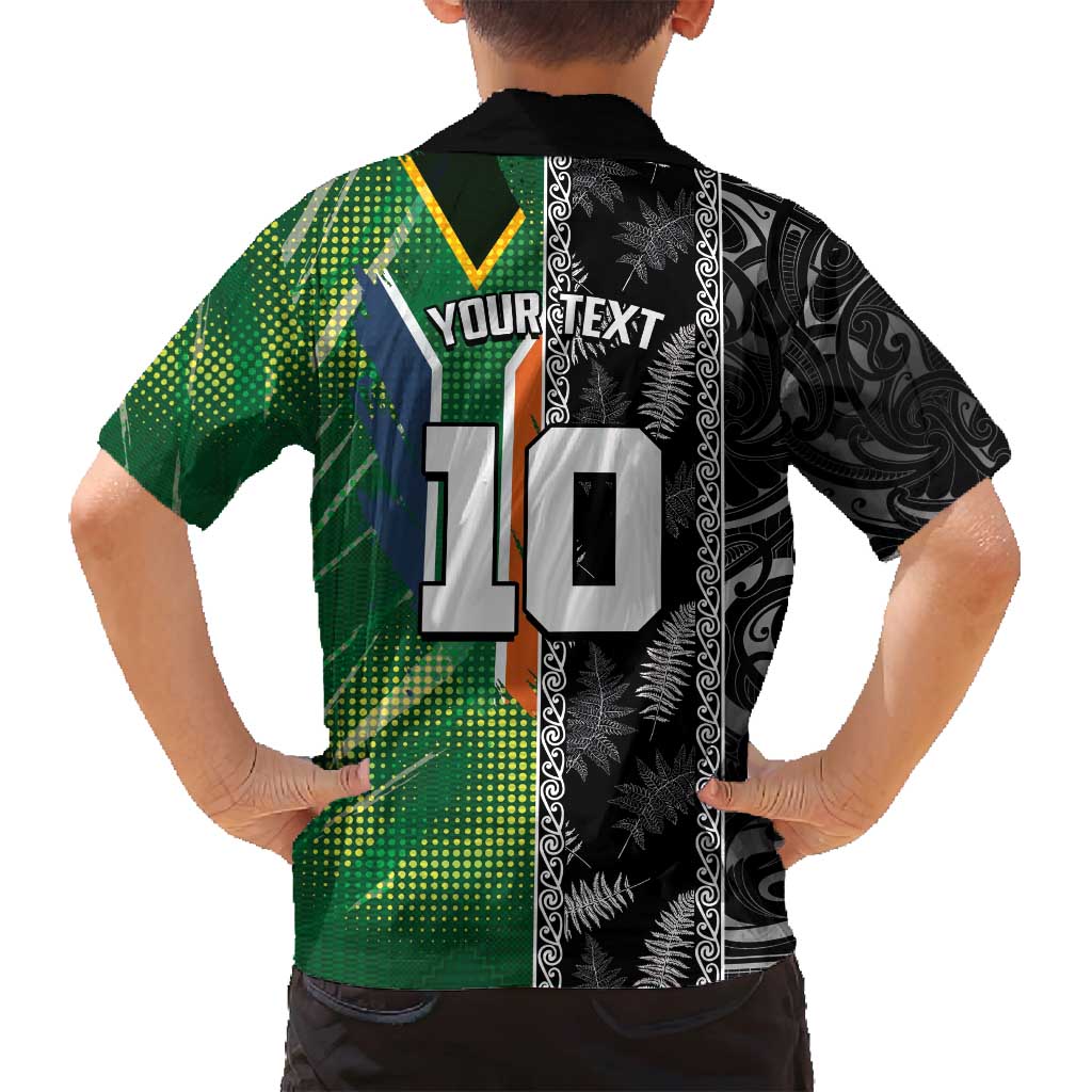 Custom Aotearoa South Africa Rugby Freedom Cup Family Matching Tank Maxi Dress and Hawaiian Shirt Maori Silver Fern Art and Sporty Flag SA - Polynesian Pride