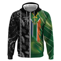 Custom Aotearoa South Africa Rugby Freedom Cup Hoodie Maori Silver Fern Art and Sporty Flag SA - Polynesian Pride