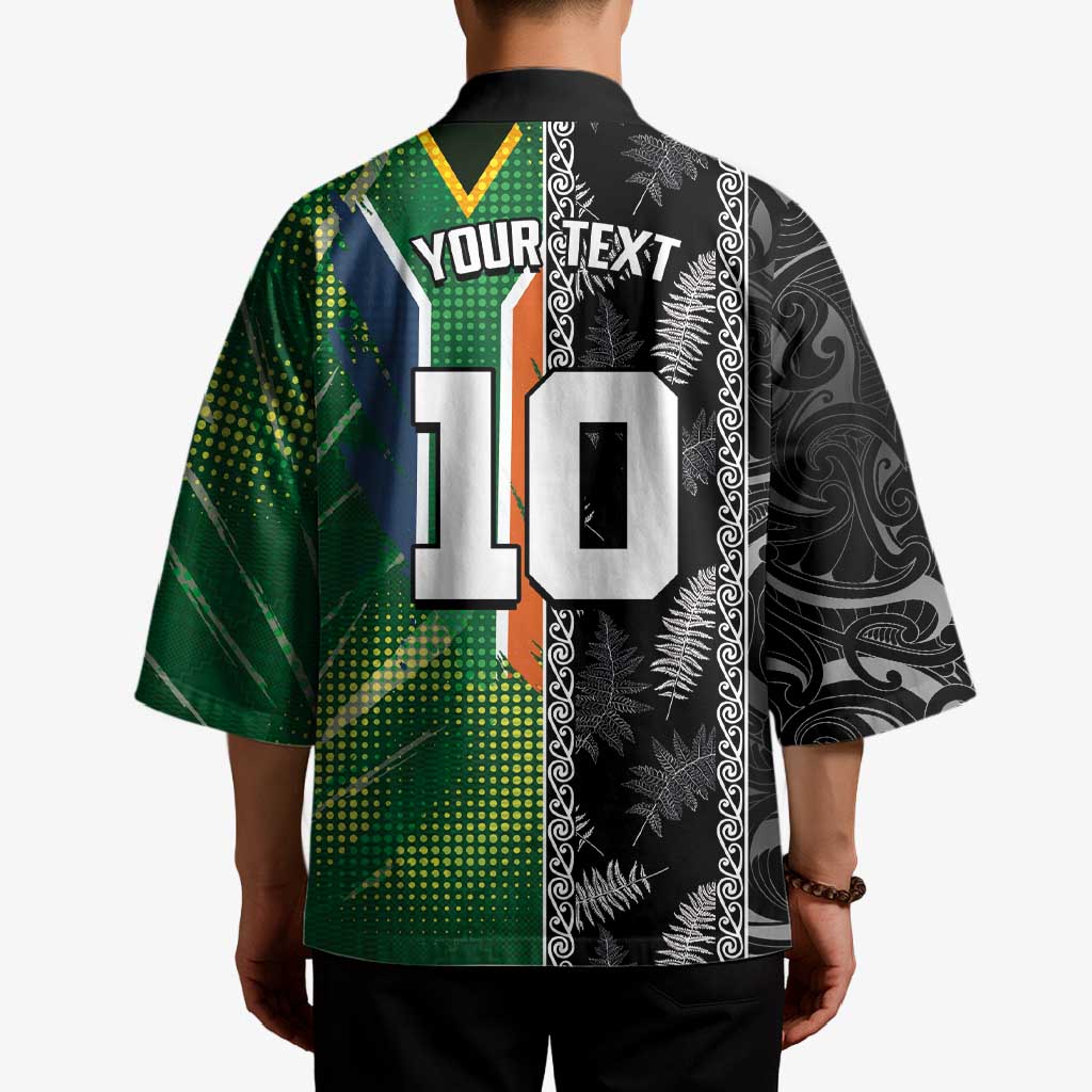Custom Aotearoa South Africa Rugby Freedom Cup Kimono Maori Silver Fern Art and Sporty Flag SA - Polynesian Pride