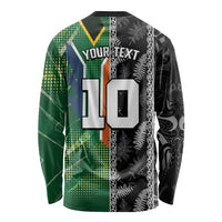 Custom Aotearoa South Africa Rugby Freedom Cup Long Sleeve Shirt Maori Silver Fern Art and Sporty Flag SA - Polynesian Pride