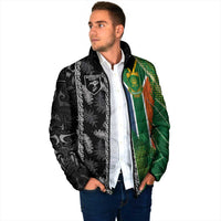 Custom Aotearoa South Africa Rugby Freedom Cup Padded Jacket Maori Silver Fern Art and Sporty Flag SA - Polynesian Pride