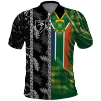 Custom Aotearoa South Africa Rugby Freedom Cup Polo Shirt Maori Silver Fern Art and Sporty Flag SA - Polynesian Pride