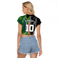 Custom Aotearoa South Africa Rugby Freedom Cup Raglan Cropped T Shirt Maori Silver Fern Art and Sporty Flag SA - Polynesian Pride