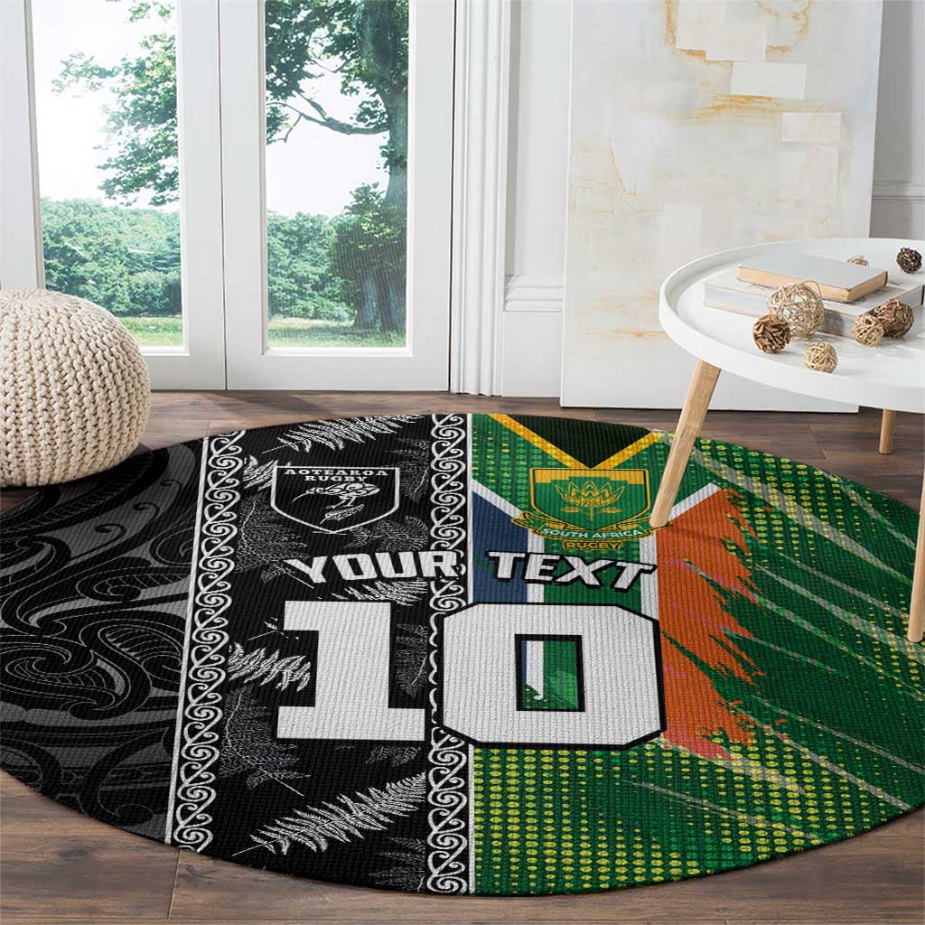 Custom Aotearoa South Africa Rugby Freedom Cup Round Carpet Maori Silver Fern Art and Sporty Flag SA - Polynesian Pride