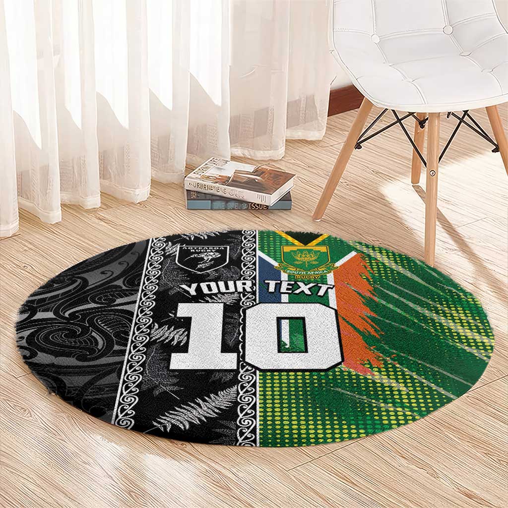 Custom Aotearoa South Africa Rugby Freedom Cup Round Carpet Maori Silver Fern Art and Sporty Flag SA - Polynesian Pride