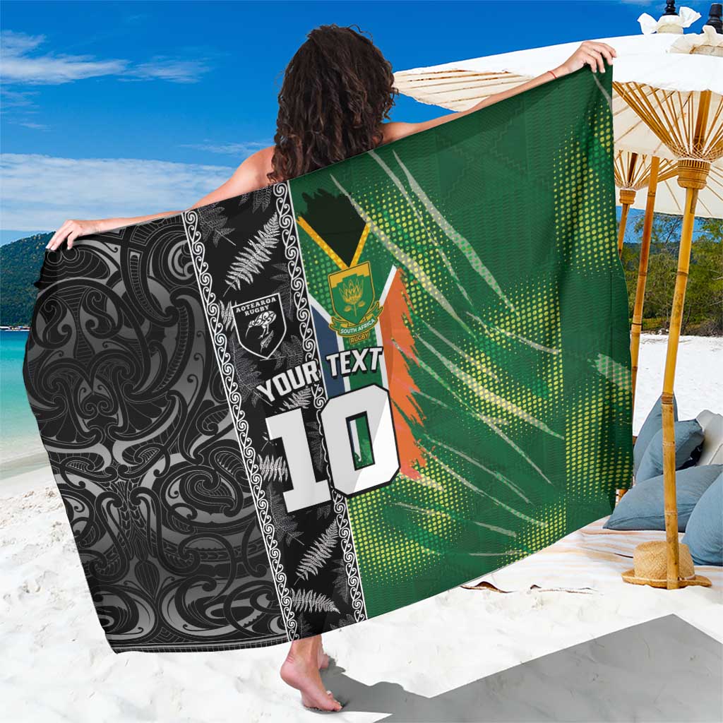 Custom Aotearoa South Africa Rugby Freedom Cup Sarong Maori Silver Fern Art and Sporty Flag SA - Polynesian Pride