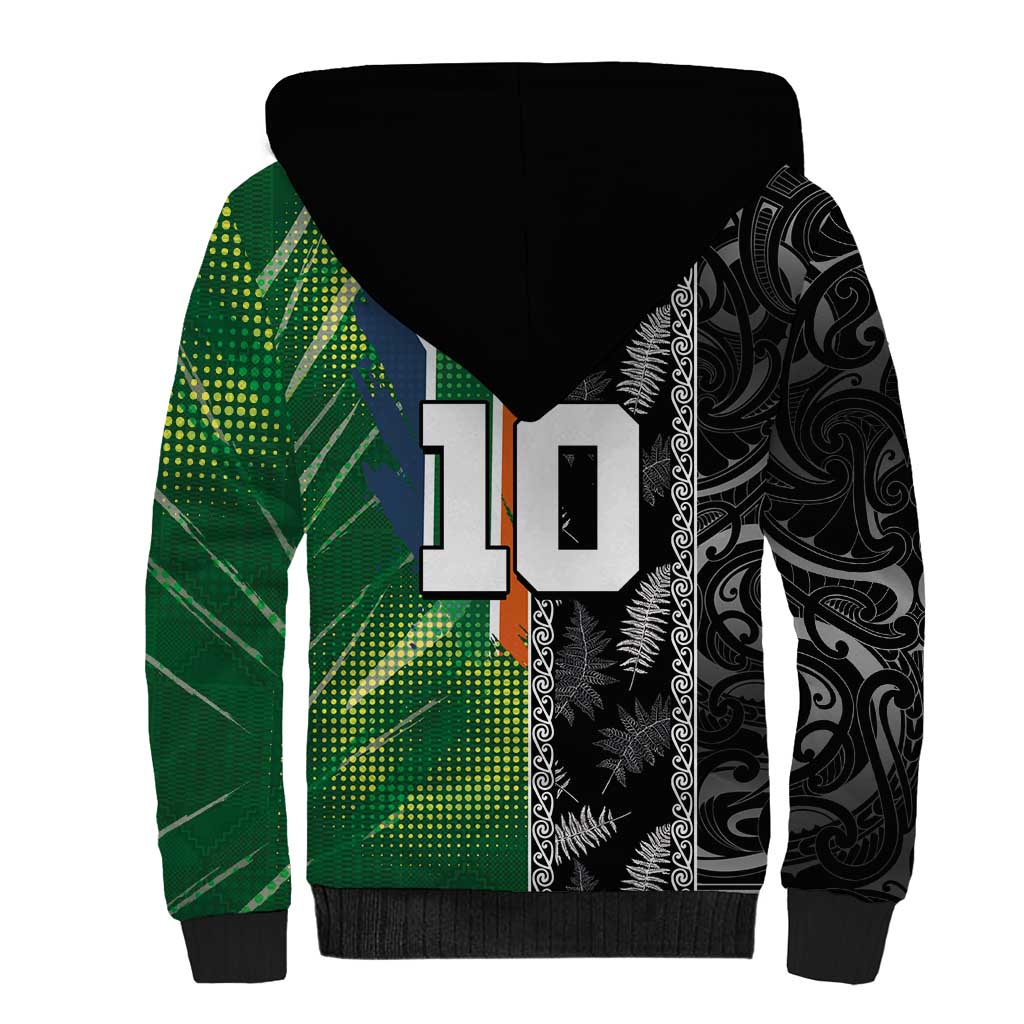 Custom Aotearoa South Africa Rugby Freedom Cup Sherpa Hoodie Maori Silver Fern Art and Sporty Flag SA - Polynesian Pride