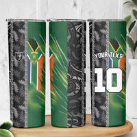 Custom Aotearoa South Africa Rugby Freedom Cup Skinny Tumbler Maori Silver Fern Art and Sporty Flag SA - Polynesian Pride