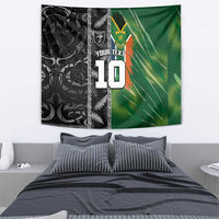 Custom Aotearoa South Africa Rugby Freedom Cup Tapestry Maori Silver Fern Art and Sporty Flag SA - Polynesian Pride