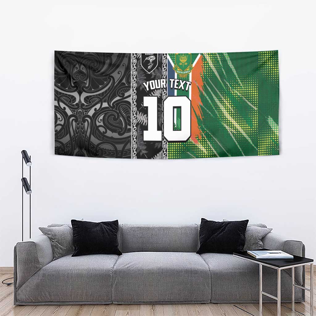Custom Aotearoa South Africa Rugby Freedom Cup Tapestry Maori Silver Fern Art and Sporty Flag SA - Polynesian Pride