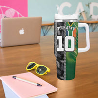 Custom Aotearoa South Africa Rugby Freedom Cup Tumbler With Handle Maori Silver Fern Art and Sporty Flag SA - Polynesian Pride