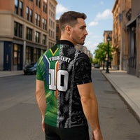 Custom Aotearoa South Africa Rugby Freedom Cup Zipper Polo Shirt Maori Silver Fern Art and Sporty Flag SA - Polynesian Pride