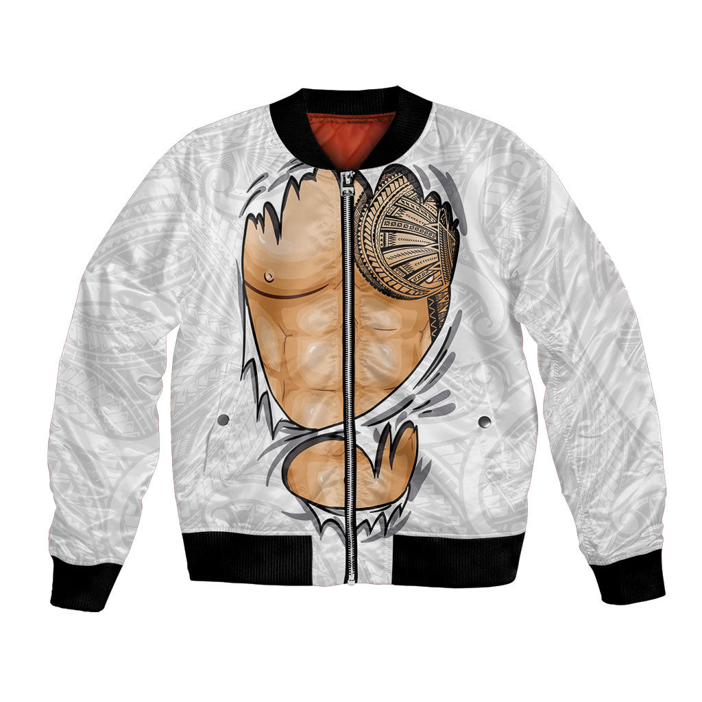 Samoan Tatau Bomber Jacket Tattoo Reveal Effect LT03 Unisex White - Polynesian Pride
