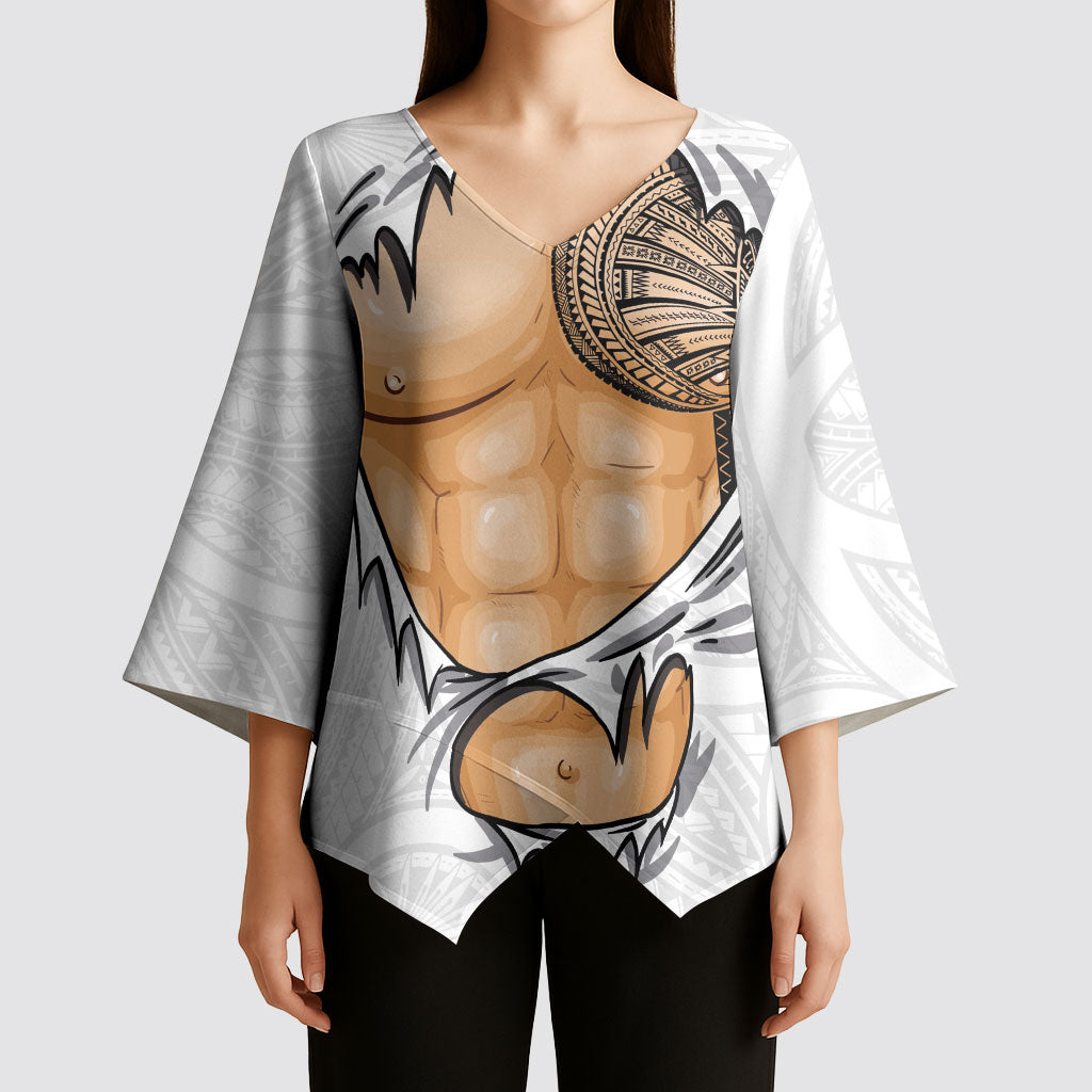 Samoan Tatau Kimono Sleeve Blouse Tattoo Reveal Effect