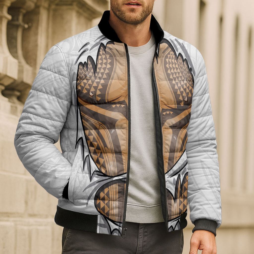 Hawaiian Kakau Bomber Puffer Jacket Aquaman Tattoo Reveal Effect