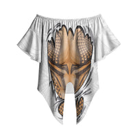 Hawaiian Kakau Off Shoulder Wrap Waist Top Aquaman Tattoo Reveal Effect