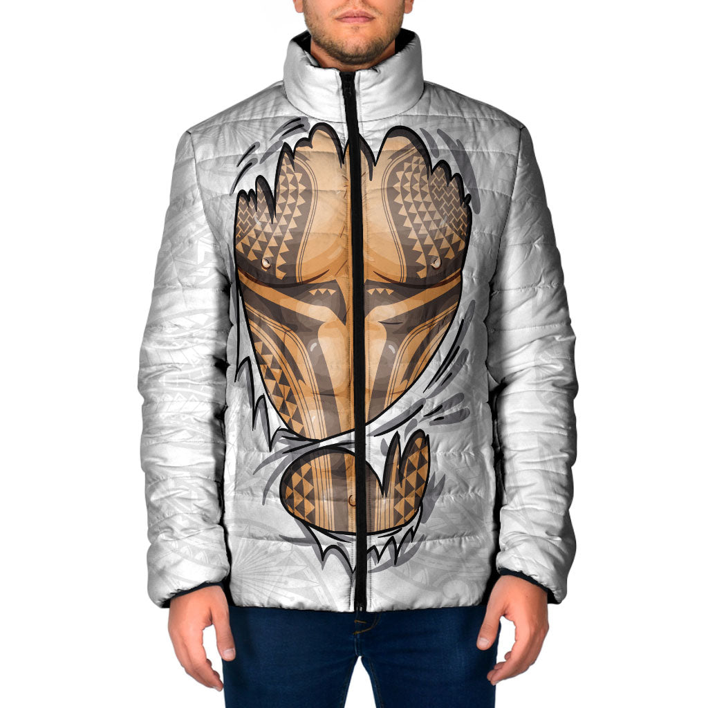Hawaiian Kakau Padded Jacket Aquaman Tattoo Reveal Effect LT03 Men White - Polynesian Pride