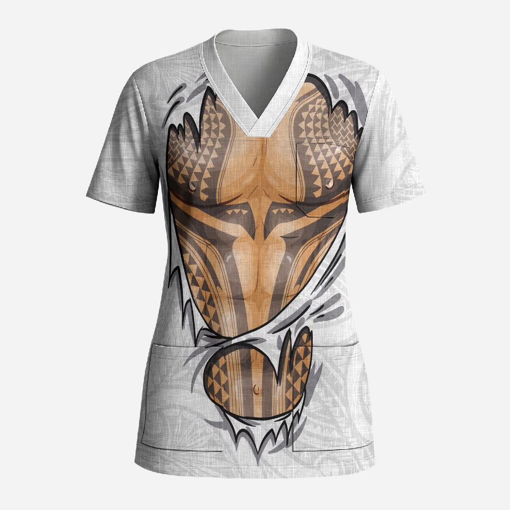 Hawaiian Kakau Scrub Top Aquaman Tattoo Reveal Effect