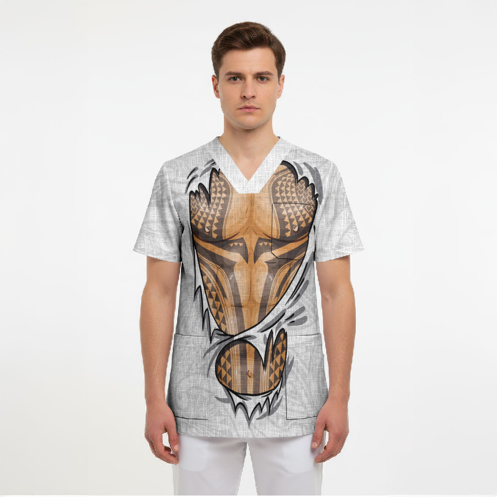 Hawaiian Kakau Scrub Top Aquaman Tattoo Reveal Effect
