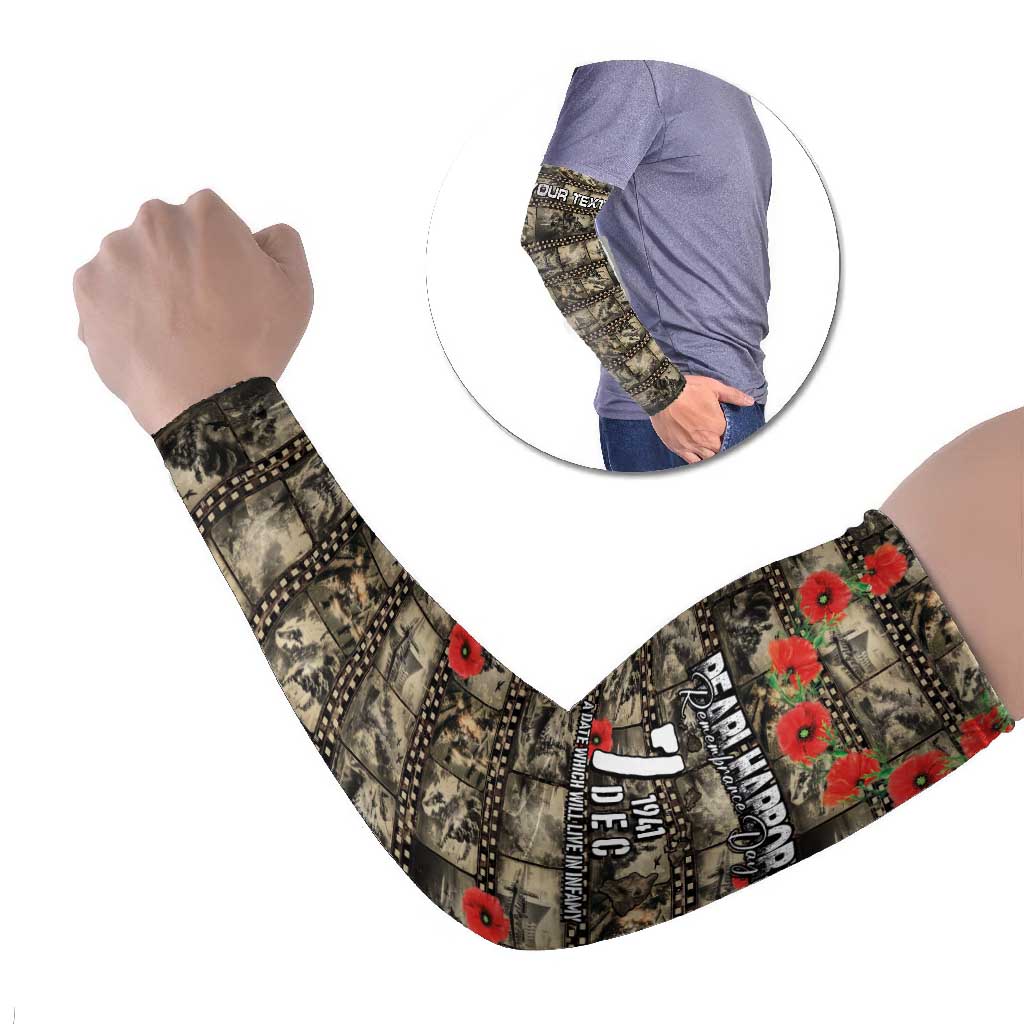 Pearl Harbor Remembrance Day Personalized Arm Sleeves Memories of December 7 with Red Poppy Lei LT03 Set of 2 Beige - Polynesian Pride