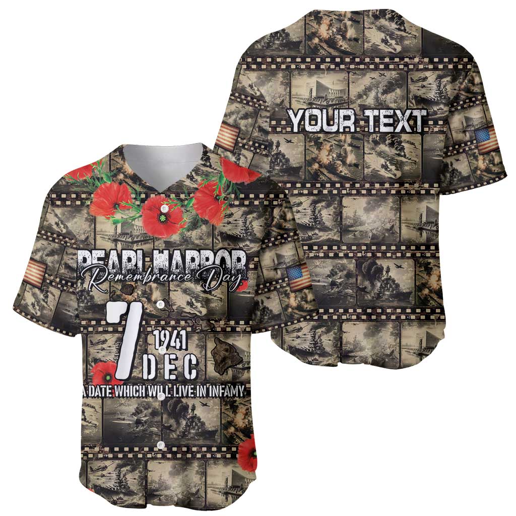 Pearl Harbor Remembrance Day Personalized Baseball Jersey Memories of December 7 with Red Poppy Lei - Polynesian Pride
